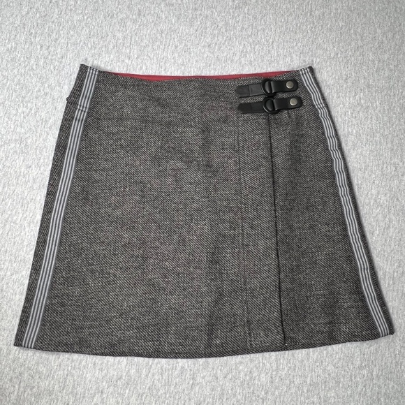 PrAna Quincy Grey Tweed Wool Buckled Wrap Skirt | Red| | Size Small - Picture 1 of 14